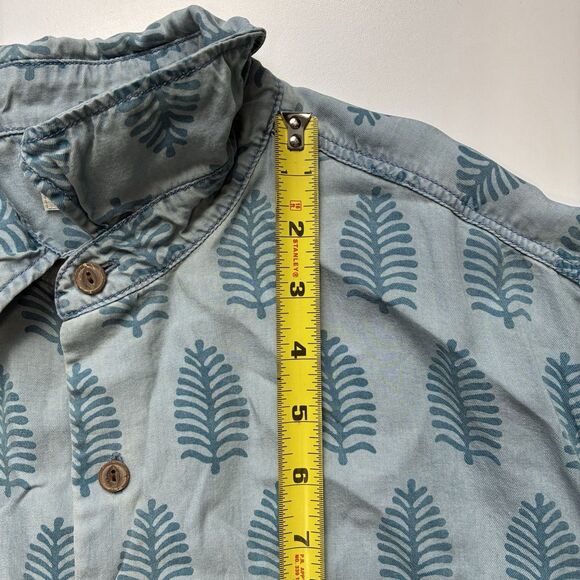 Faherty Men Short Sleeve Breeze Shirt 100% Tencel Large Leaf Print All Over Blue - Picture 8 of 9
